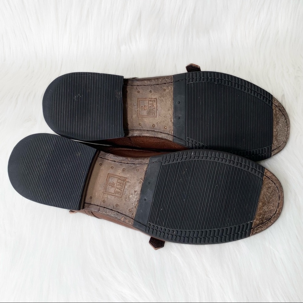 SOLD-Frye Leather Womens Buckled Oxford Flats, Menswear-Inspired Cognac Loafer - Picture 12 of 13